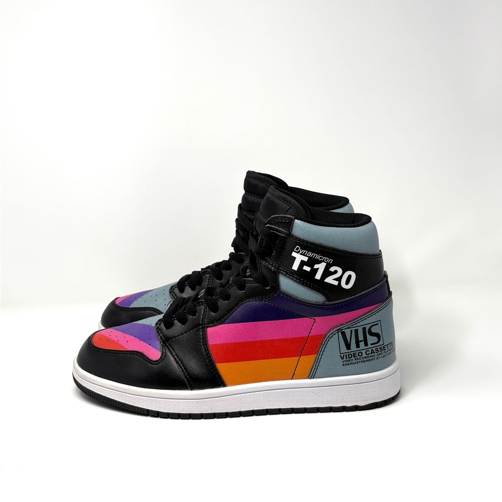 T-120 VHS Unisex Retro 80s VCR Multicolor Sneakers size 40 men’s 7 women’s 9.5